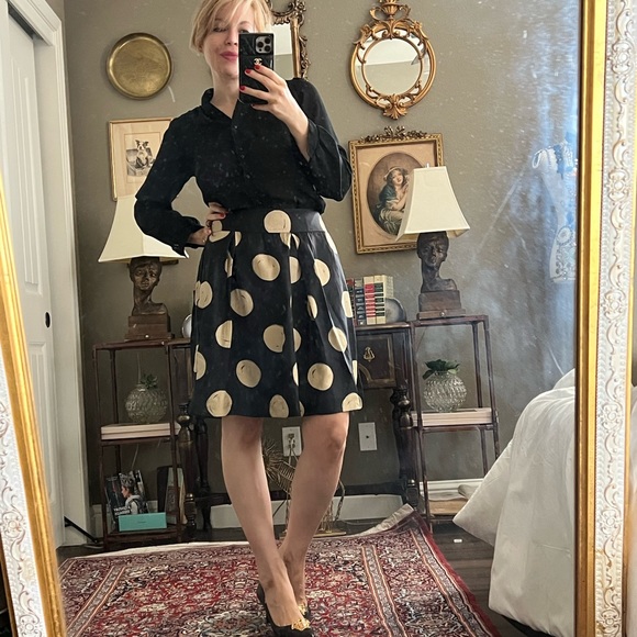 SOLDKate Spade 100 💯 Silk Blend Skirt size 6 black cream - Picture 6 of 10